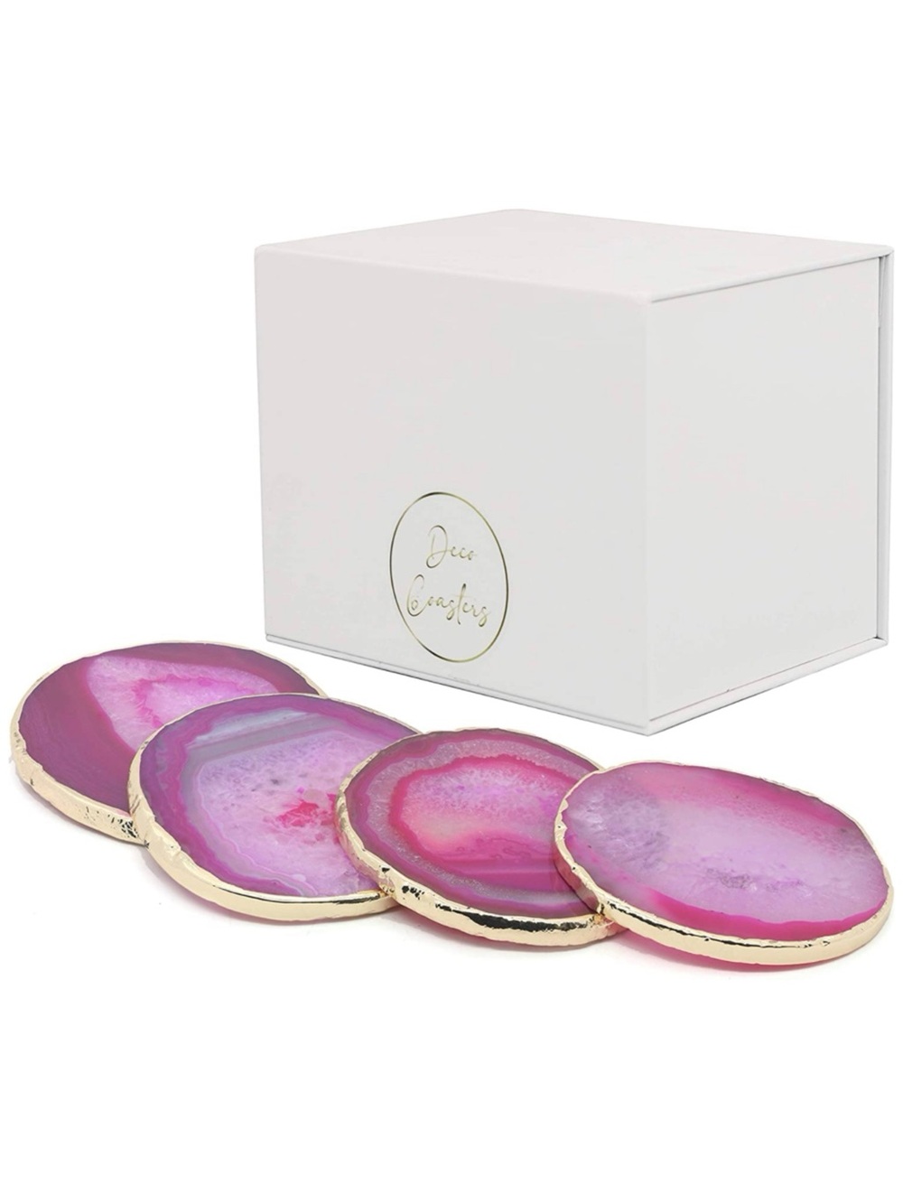 Luxury Pink & Gold Premium Agate Drink Coasters Set of 4 Kitchen Bar Home Decor